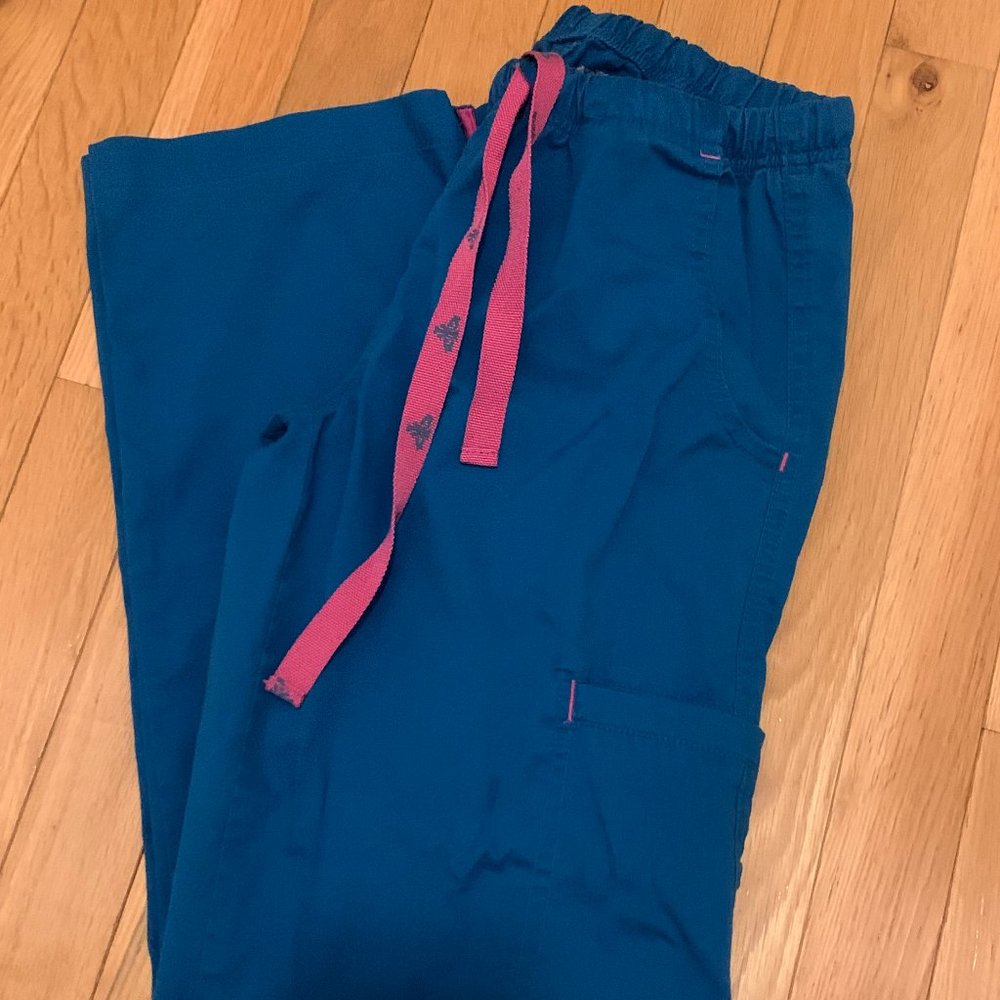 Med Couture Teal Scrub Pants with Pink Drawstring